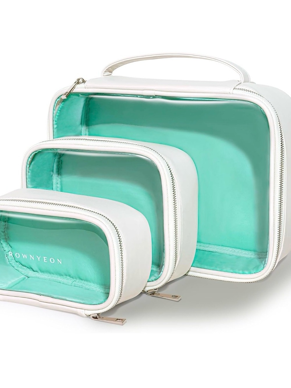 White and Mint 3-Piece Travel Storage Bag Set